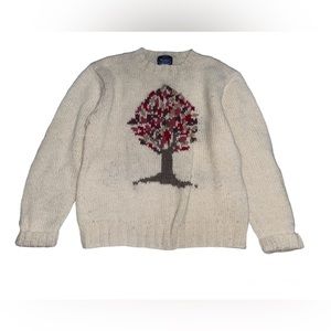 VTG Woolrich 100% Wool Chunky Crewneck Sweater Tree Novelty Print Wmns Sz L RARE
